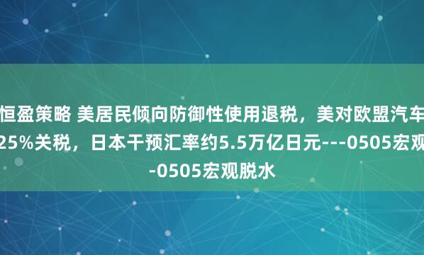 恒盈策略 美居民倾向防御性使用退税，美对欧盟汽车加征25%关税，日本干预汇率约5.5万亿日元---0505宏观脱水